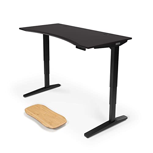 Uplift Desk V2 2-Leg Eco Curve Black Standing Desk – Adjustable Height, Advanced 1-Touch Memory Keypad, Under Desk Cable Management, Wire Grommets & Rocker Board (Black C-Frame, 60 X 30 Inch)
