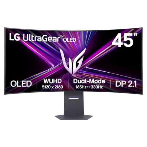 Lg 45Gx950A-B 45-Inch Ultragear 5K2K Wuhd (5120 X 2160) Oled Curved Gaming Monitor, Dual-Mode, 165Hz, 0.03Ms, Nvidia G-Sync, Amd Freesync Premium Pro, Hdr True Black 400, Usb Type-C 90W, Dp2.1, Black