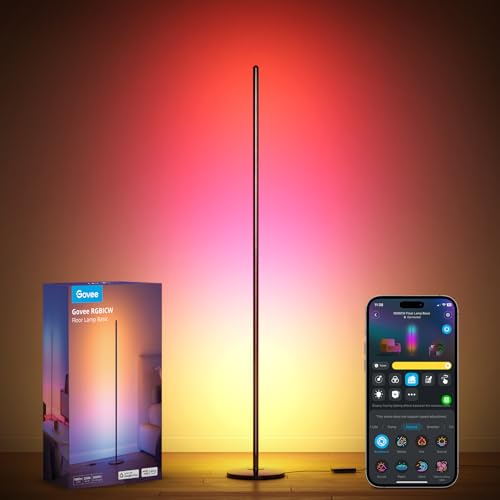 Govee Rgbic Floor Lamp, Led Corner Lamp Works With Alexa, 1000 Lumen Smart Modern Floor Lamp With Music Sync And 16 Million Diy Colors, Color Changing Standing Lamp For Bedroom Living Room Black
