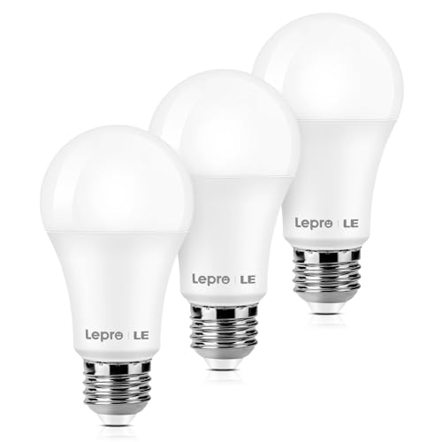Lepro 100W Equivalent Led Light Bulbs, 14W 1500 Lumens Daylight White 5000K Non-Dimmable, A19 E26 Standard Base, 10000 Hour Lifetime, Pack Of 3