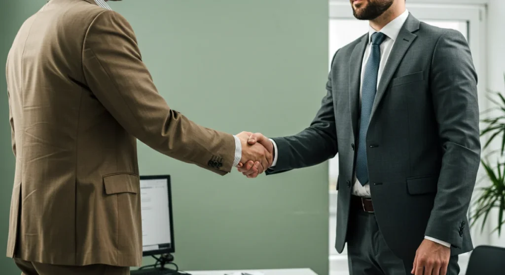 Designer Shaking Hands With A Client Signoff