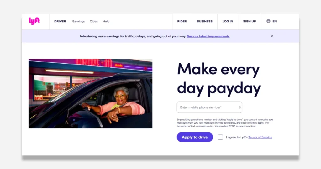 Lyft Apply To Drive Landing Page Example