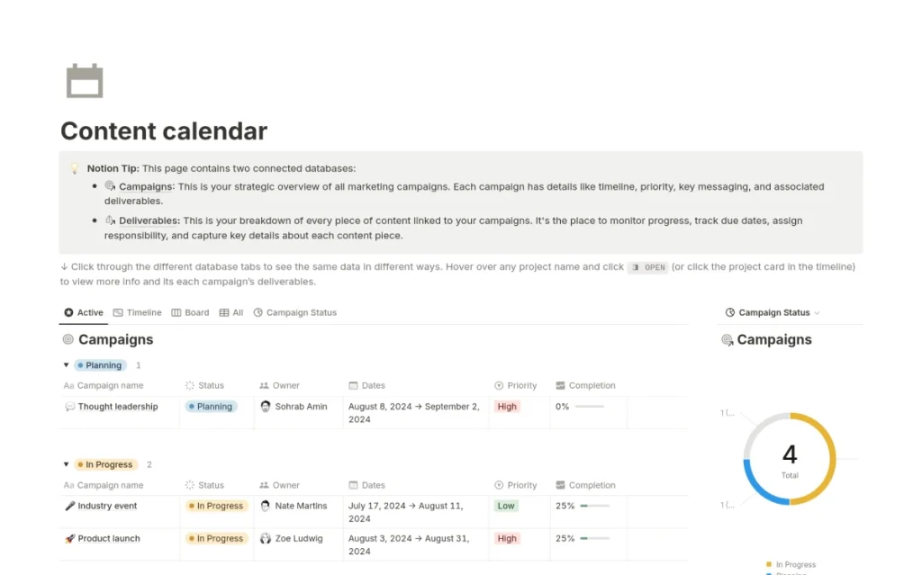 Notion Content Calendar
