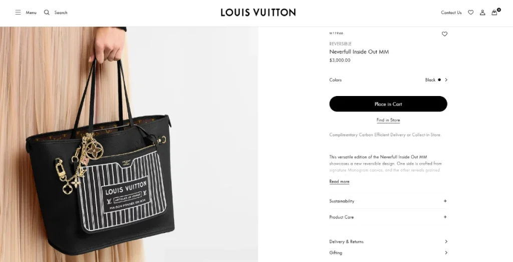 White Space Example On Louis Vuitton Website